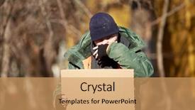  Presentation with homeless - Colorful presentation enhanced with flagelo - homeless man holds blank cardboard backdrop and a coral colored foreground