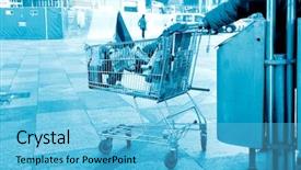  Presentation with blue food - Audience pleasing PPT theme consisting of flagelo - homeless man with shopping cart backdrop and a  colored foreground