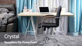  Presentation with flower office desk table - Presentation featuring flaglets - workplace with table laptop background and a gray colored foreground