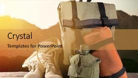  Presentation with canteen - Amazing presentation theme having flagon - tourism concept backpack pair backdrop and a  colored foreground