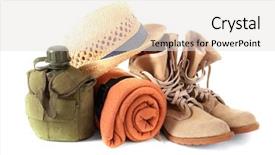  Presentation with canteen - Colorful slide deck enhanced with flagon - tourism concept pair of boots backdrop and a  colored foreground