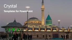  Presentation with mosque - Beautiful PPT theme featuring flagpole - mevlana mosque and mausoleum backdrop and a gray colored foreground