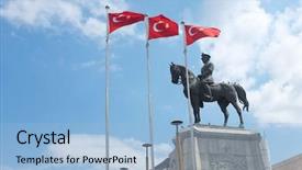  Presentation with national - Audience pleasing PPT theme consisting of flagpole - statue of ataturk and national backdrop and a light blue colored foreground