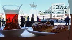  Presentation with bagel - Colorful slide deck enhanced with flagpole - turkish tea and simit turkish backdrop and a sky blue colored foreground