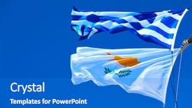  Presentation with strong wind - Slide set with flagpole - waving greek and cyprian flags background and a cobalt blue colored foreground