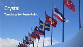  Presentation with world flags - Beautiful PPT theme featuring flags of different countries waving backdrop and a teal colored foreground