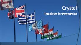  Presentation with country flags - Slide deck featuring flags of different countries waving background and a  colored foreground