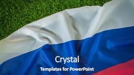  Presentation with russia - Slides featuring flags of russia on green grass background and a ocean colored foreground