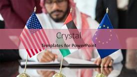  Presentation with negotiating - Slide set enhanced with flags-of-united-states-european background and a coral colored foreground