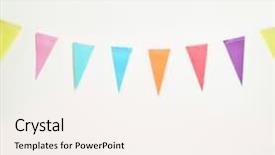  Presentation with decoration - Audience pleasing theme consisting of flags on a plain white backdrop and a sky blue colored foreground