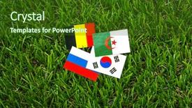  Presentation with green grass texture in soccer - Presentation theme with flags on grass for soccer background and a tawny brown colored foreground