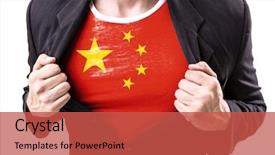  Presentation with stretching - PPT theme featuring flags volleyball - businessman stretching suit with chinese background and a  colored foreground