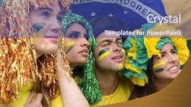  Presentation with soccer fans - Presentation design consisting of flags volleyball - group of brazilian soccer fans background and a ocean colored foreground