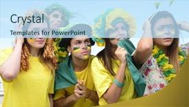  Presentation with soccer fans - PPT theme consisting of flags volleyball - group of brazilian soccer fans background and a sky blue colored foreground