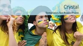  Presentation with soccer fans - Colorful slide set enhanced with flags volleyball - group of brazilian soccer fans backdrop and a  colored foreground