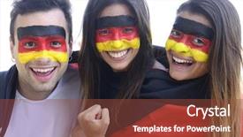  Presentation with soccer fans - Colorful slide set enhanced with flags volleyball - group of happy german soccer backdrop and a tawny brown colored foreground
