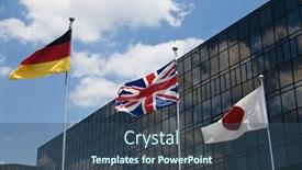  Presentation with corporate - Presentation with flags-with-corporate-building background and a ocean colored foreground