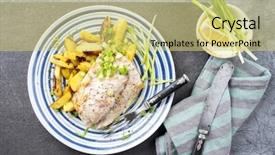  Presentation with drgon furite chips - Beautiful slides featuring flagstone - coalfish filet with chips backdrop and a  colored foreground