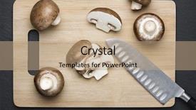  Presentation with champignon mushroom - Theme with flagstone - several brown sliced champignon mushrooms background and a coral colored foreground