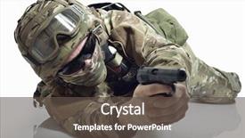  Presentation with armor - Presentation theme enhanced with flak - military man in camouflage uniform background and a dark gray colored foreground