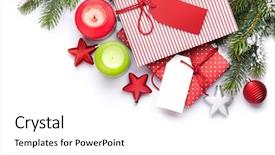  Presentation with fir tree - Colorful slides enhanced with flame border - christmas gift boxes decor backdrop and a white colored foreground