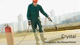  Presentation with roll - Audience pleasing PPT layouts consisting of suppl - roofer installing roofing felt backdrop and a soft green colored foreground