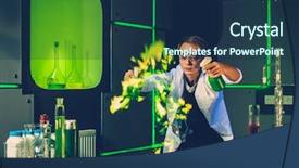  Presentation with laboratory - PPT theme with flame test - young chemist making experiments background and a navy blue colored foreground