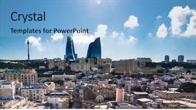  Presentation with panoramic - Slides featuring flame towers behinde azerbaijan background and a light blue colored foreground