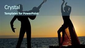  Presentation with resort - PPT theme featuring flamenco - silhouette of spanish dancers background and a ocean colored foreground