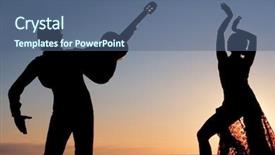 Presentation with spanish - Theme enhanced with flamenco - spanish dancer and guitar player background and a ocean colored foreground
