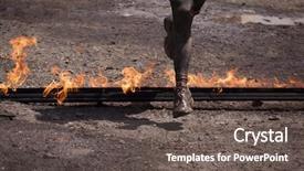  Presentation with obstacle course - Colorful PPT layouts enhanced with flames during a obstacle course backdrop and a dark gray colored foreground