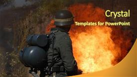  Presentation with ww2 film - PPT theme consisting of flamethrower - german soldier with flame-thrower ww2 background and a tawny brown colored foreground