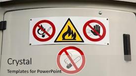  Presentation with container - Presentation design consisting of flammable material container warning signs background and a light gray colored foreground