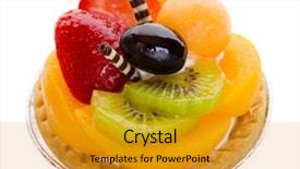  Presentation with fruit - Beautiful slides featuring flan - closeup of a glazed fruit backdrop and a gold colored foreground