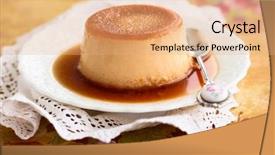  Presentation with creme caramel dessert - Theme enhanced with flan - creme caramel on plate background and a coral colored foreground