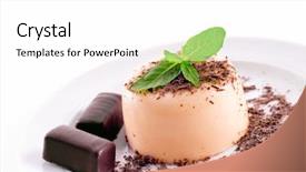  Presentation with chocolate dessert - Slides featuring flan - pudding with strawberries and chocolate background and a white colored foreground