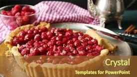  Presentation with wooden - Colorful slide deck enhanced with flan cake - tart with raspberries on tray backdrop and a tawny brown colored foreground