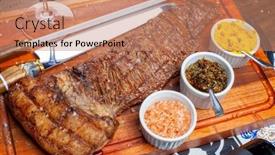  Presentation with bbq - Theme consisting of flank-steak-fraldinha-brazilian-bbq background and a coral colored foreground