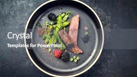  Presentation with barbecue dry aged kobe rib - PPT layouts having flank steak sliced with green background and a gray colored foreground