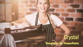  Presentation with flare - Amazing slide set having flare against woman smiling at camera backdrop and a tawny brown colored foreground