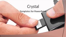  Presentation with memory - Slide set having flash cards - someone inserting a memory card background and a white colored foreground