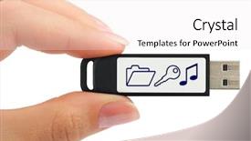  Presentation with lgbt diversity rainbow flag isolated - Slides with flash drive in hand isolated background and a sky blue colored foreground