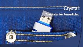  Presentation with stress and memory - Audience pleasing presentation theme consisting of flash memory in jeans pocket backdrop and a ocean colored foreground