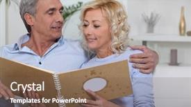  Presentation with album - Colorful PPT layouts enhanced with flashback - mature couple watching a photo-album backdrop and a  colored foreground