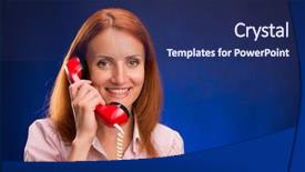  Presentation with red telephone - Audience pleasing PPT theme consisting of flashback - redhead girl with red telephone backdrop and a  colored foreground