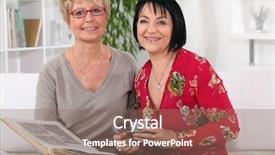  Presentation with photo album - Cool new slide set with flashback - senior women watching a photo backdrop and a  colored foreground