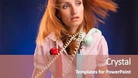  Presentation with stressed - Beautiful PPT theme featuring flashback - stressed girl with phones backdrop and a  colored foreground