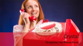  Presentation with red telephone - Presentation design with flashback - woman with red telephone background and a  colored foreground