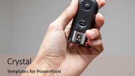  Presentation with wireless - Colorful PPT theme enhanced with flashing camera - male hand holding a wireless backdrop and a coral colored foreground