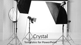  Presentation with studio - Beautiful slide deck featuring flashing lights - empty photo studio with lighting backdrop and a light gray colored foreground